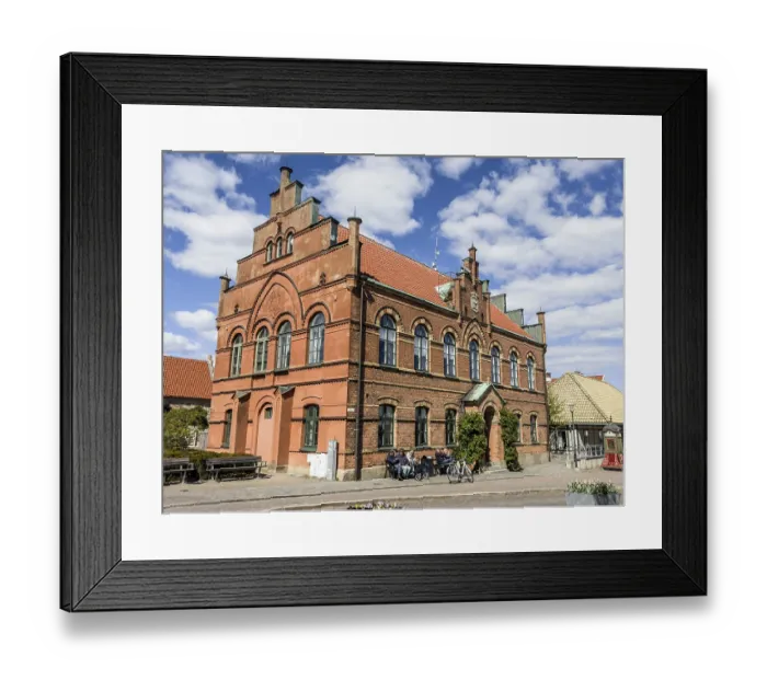 Framed Print : Old town hall in Simrishamn, brick building built in 1867