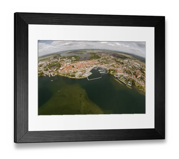 Framed Print : Aerial view, Marina Waren, half-timbered houses at the New Market