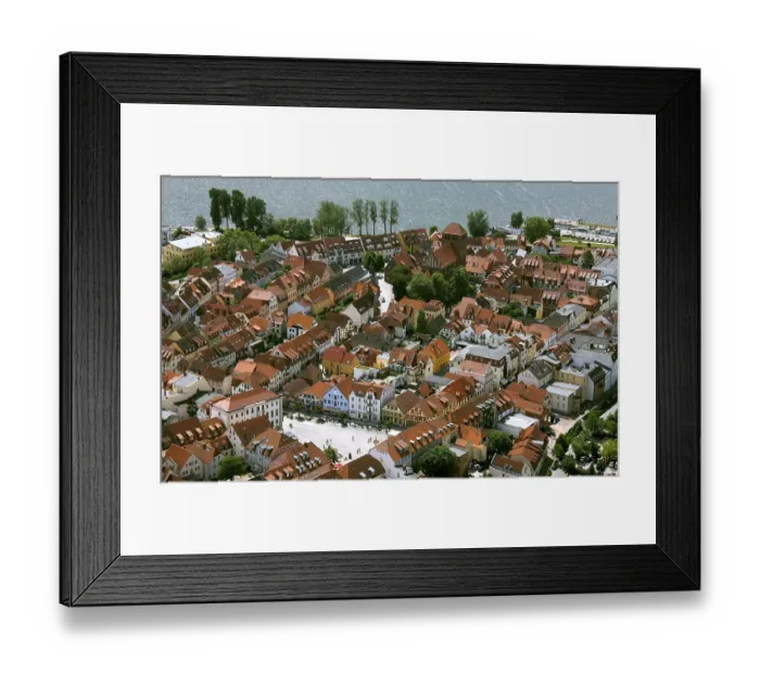 Framed Print : Aerial view, Marina Waren, half-timbered houses at the New Market Framed Print : Aerial view, Marina Waren, half-timbered houses at the New Market