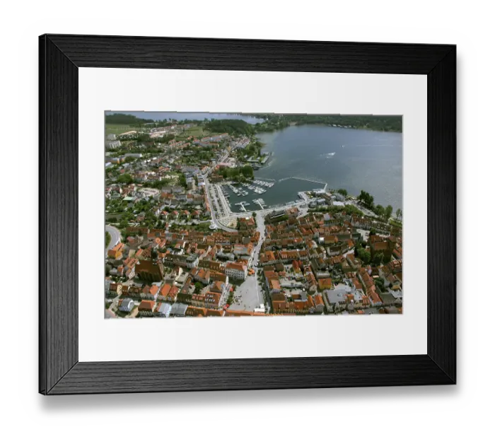 Framed Print : Aerial view, Marina Waren, half-timbered houses at the New Market