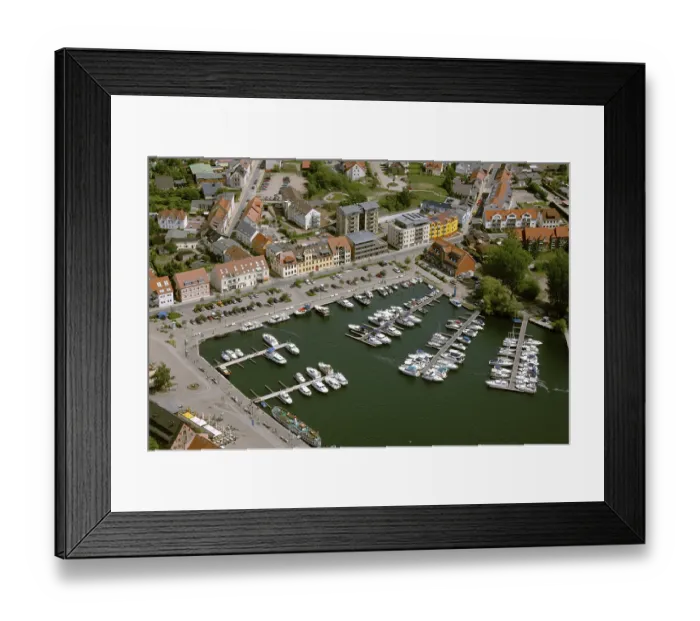 Framed Print : Aerial view, Marina Waren, half-timbered houses at the New Market