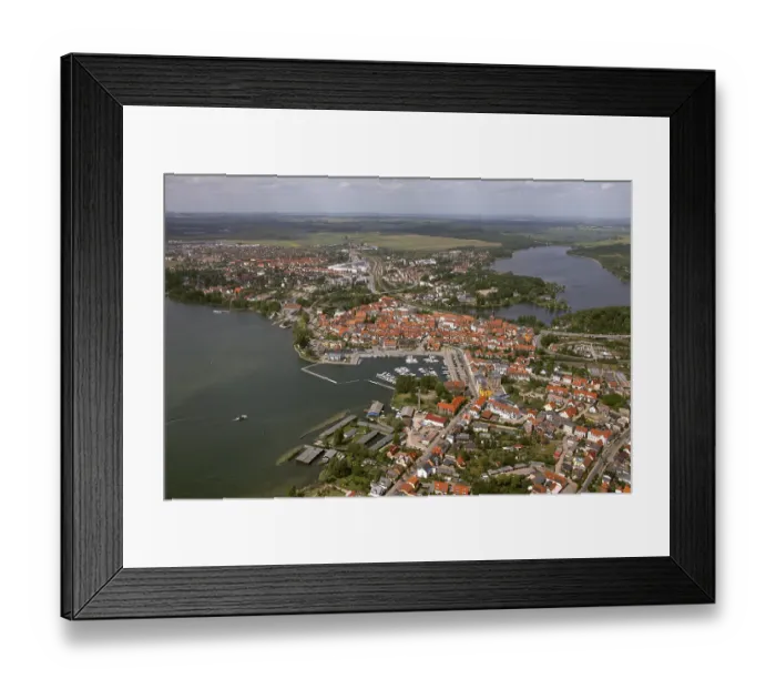 Framed Print : Aerial view, Marina Waren, half-timbered houses at the New Market