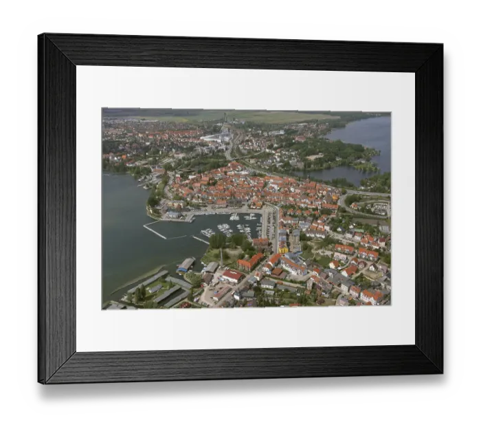 Framed Print : Aerial view, Marina Waren, half-timbered houses at the New Market