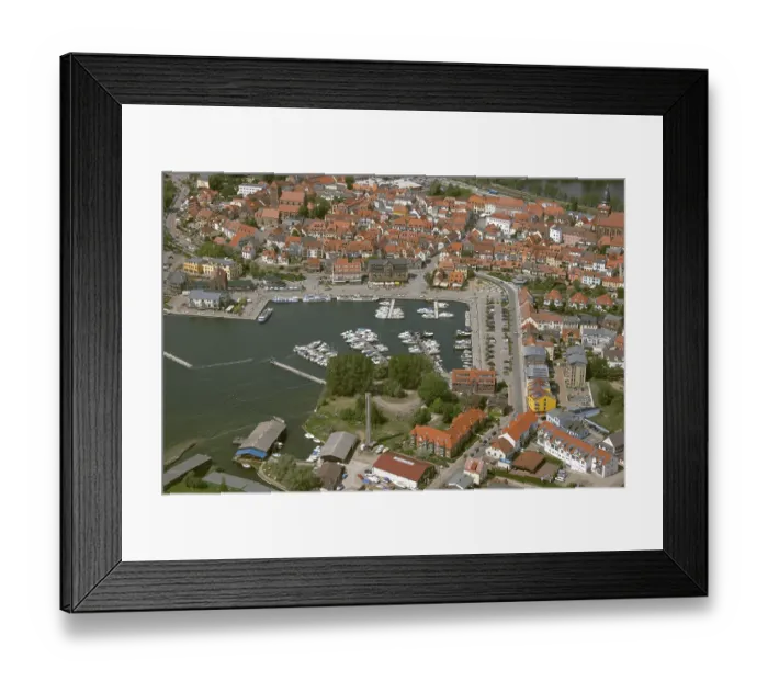 Framed Print : Aerial view, Marina Waren, half-timbered houses at the New Market Framed Print : Aerial view, Marina Waren, half-timbered houses at the New Market