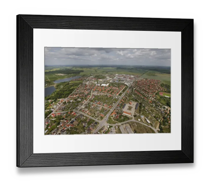 Framed Print : Aerial view, Marina Waren, half-timbered houses at the New Market