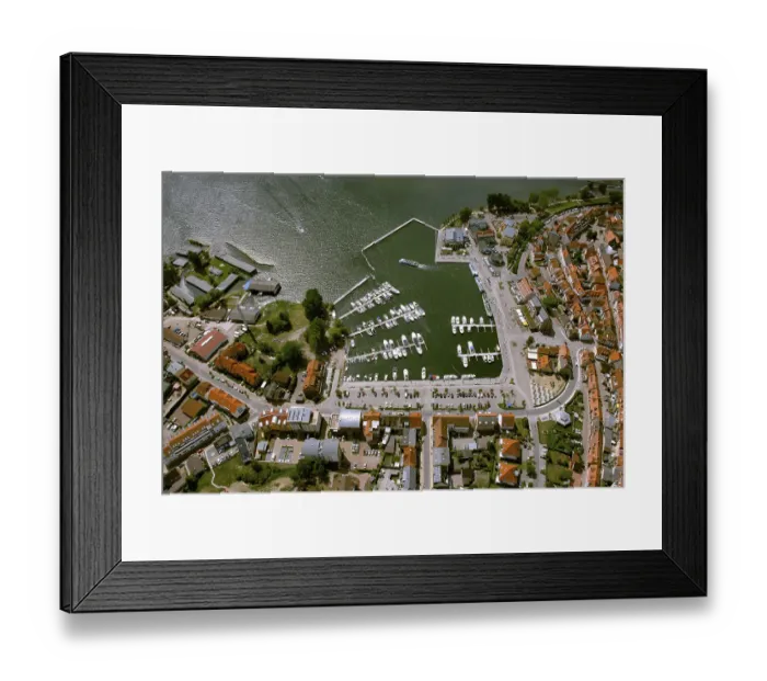 Framed Print : Aerial view, Marina Waren, half-timbered houses at the New Market