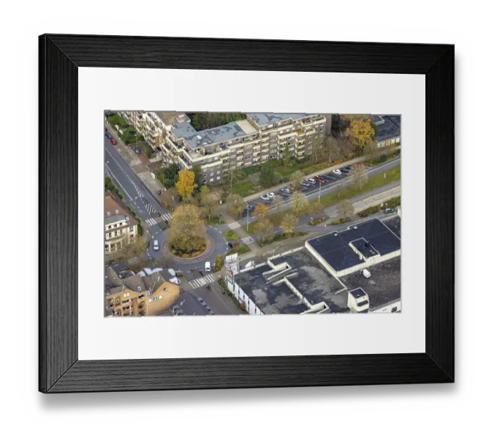 Framed Print : Aerial view, roundabout with tree at HumboldtstraBe