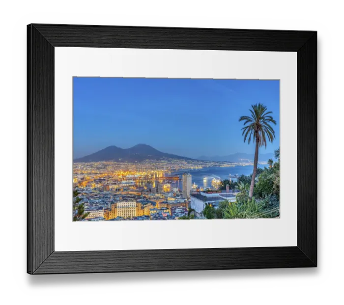 Framed Print : Naples in Italy with Vesuvius at dusk