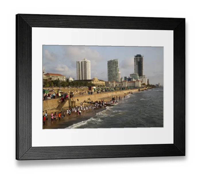 Framed Print : People on small sandy beach at Galle Face Green Framed Print : People on small sandy beach at Galle Face Green