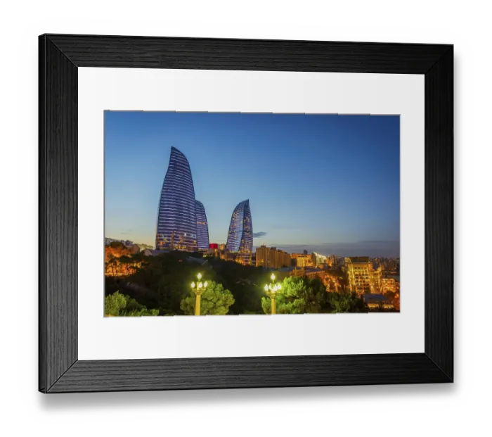 Framed Print : View to Flame towers, landmark of Baku, Azerbaijan