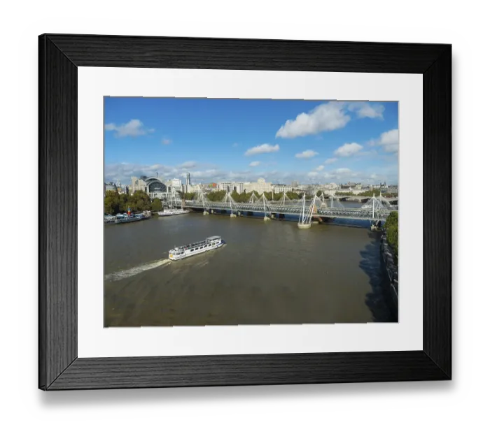 Framed Print : River Thames, boat, Hungerford Bridge