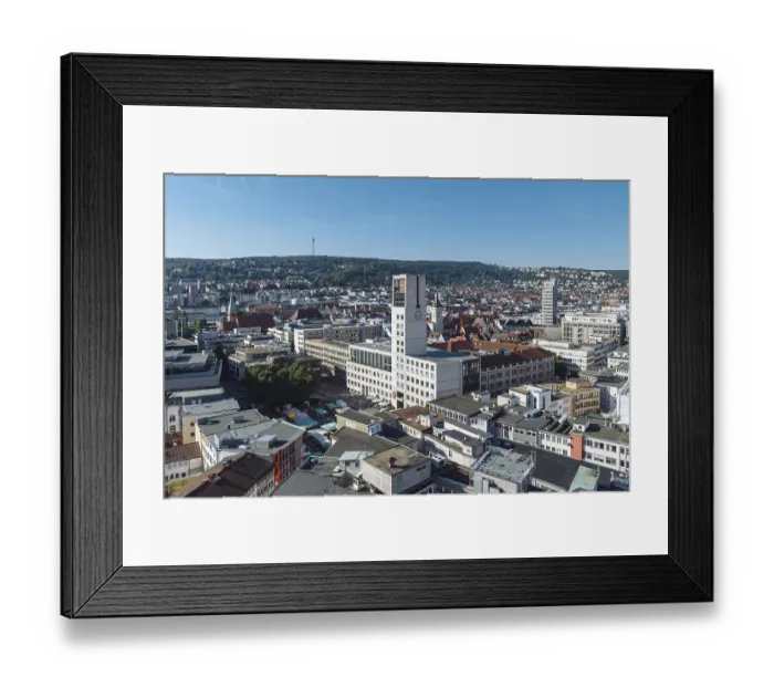 Framed Print : View of city, city hall and market square
