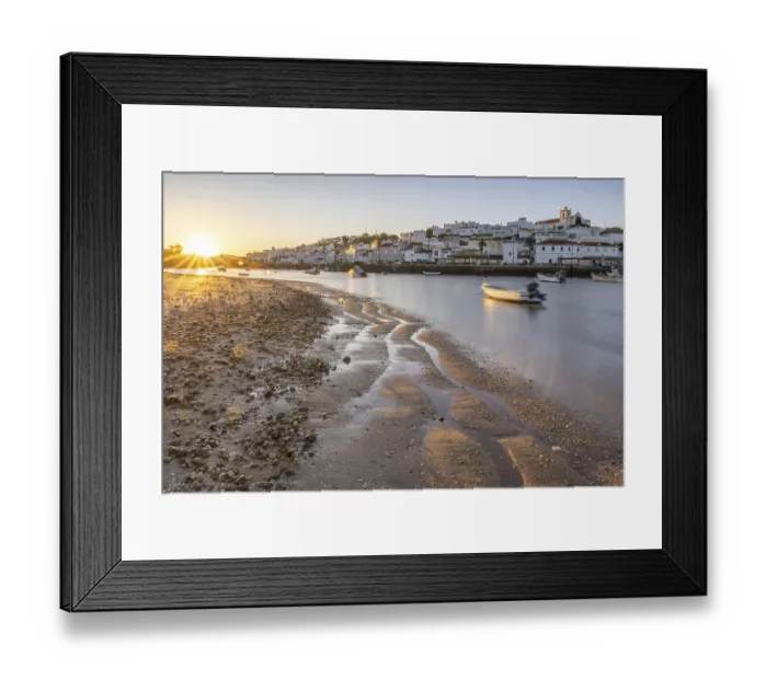 Framed Print : Sunrise with view over a beach and harbour basin at low tide Framed Print : Sunrise with view over a beach and harbour basin at low tide