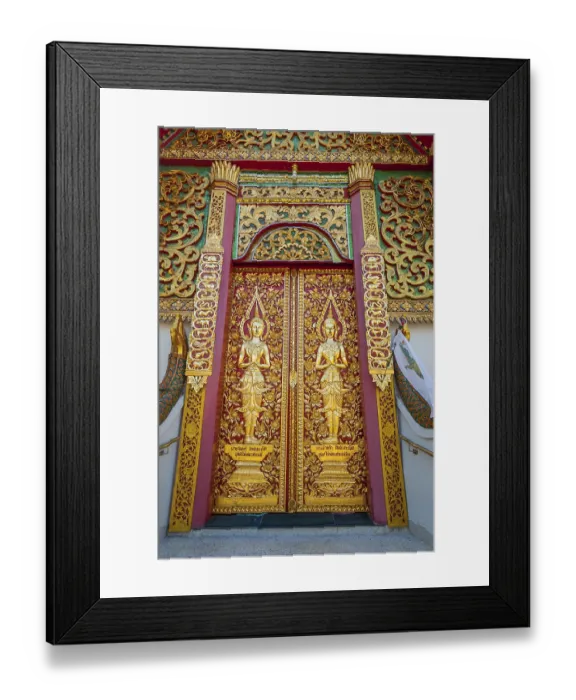 Framed Print : Entrance portal full of golden details to the buddhist temple