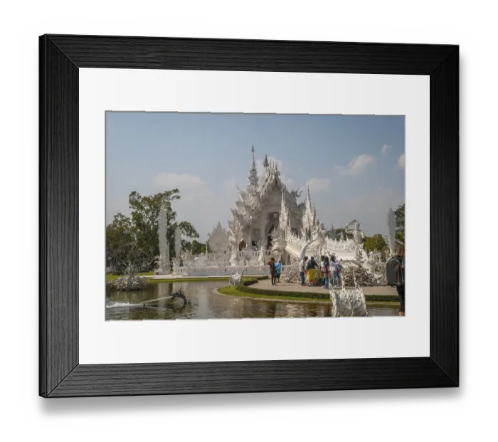 Framed Print : Chiang Rai, Thailand - Feb 2016: Tourists visiting famous Chiang Rai White Temple - Wat Rong Khun on a sunny day