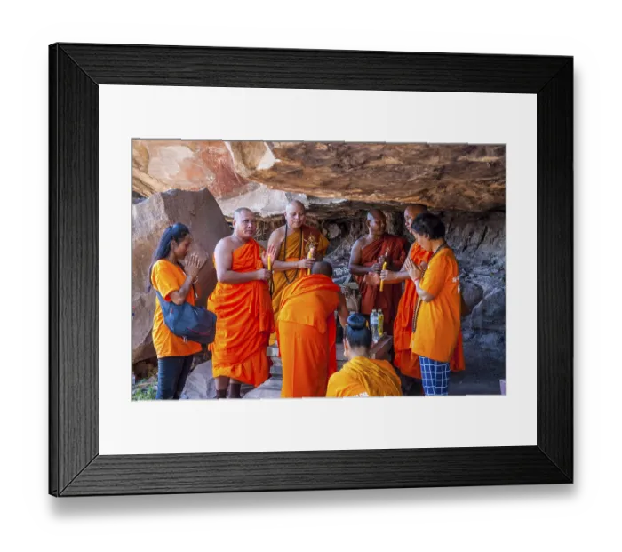 Framed Print : Muang Champassak, Laos - Feb 2016: Group of buddhist prayers at Wat Phou temple