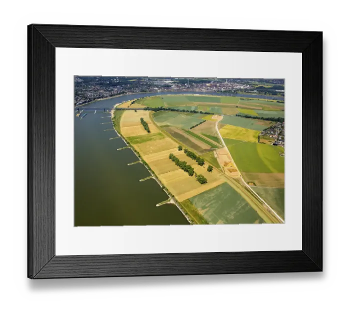 Framed Print : Rhine at Mundelheim with Uerdingen opposite and BundesstraBe 288 bridge
