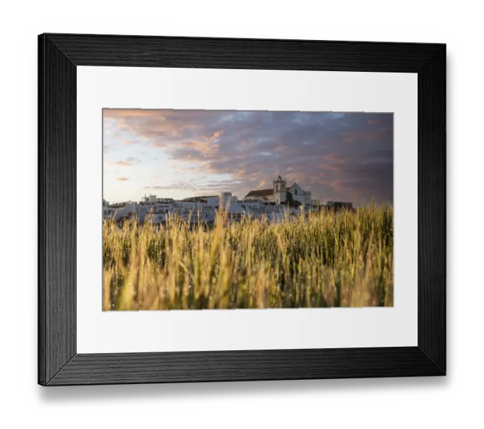 Framed Print : Sunrise with a view of a meadow