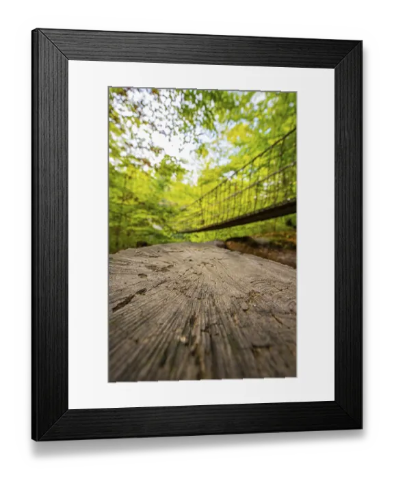 Framed Print : Wooden suspension bridge over a gorge