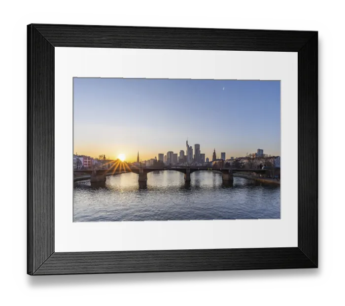 Framed Print : View over the river Main with a modern skyline in the background in the evening
