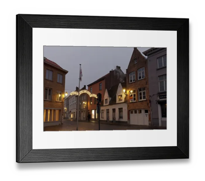 Framed Print : Old town alleyway with Christmas lights