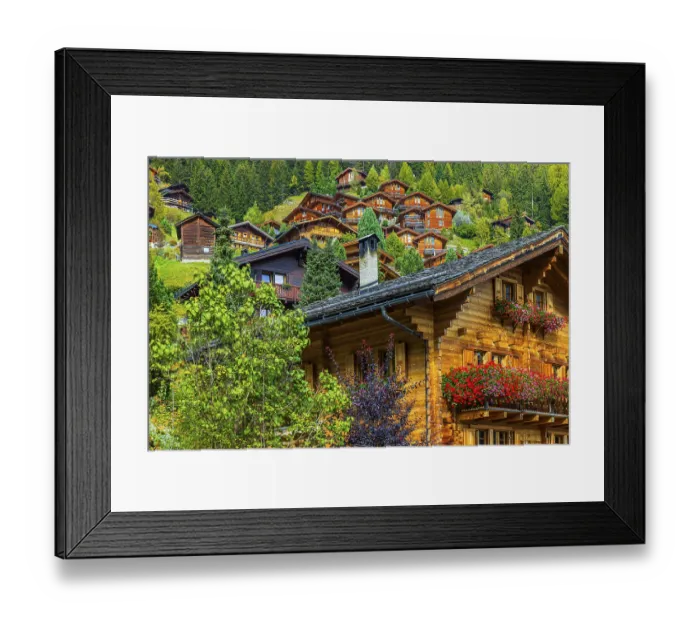Framed Print : Wooden chalet decorated with flowers Framed Print : Wooden chalet decorated with flowers