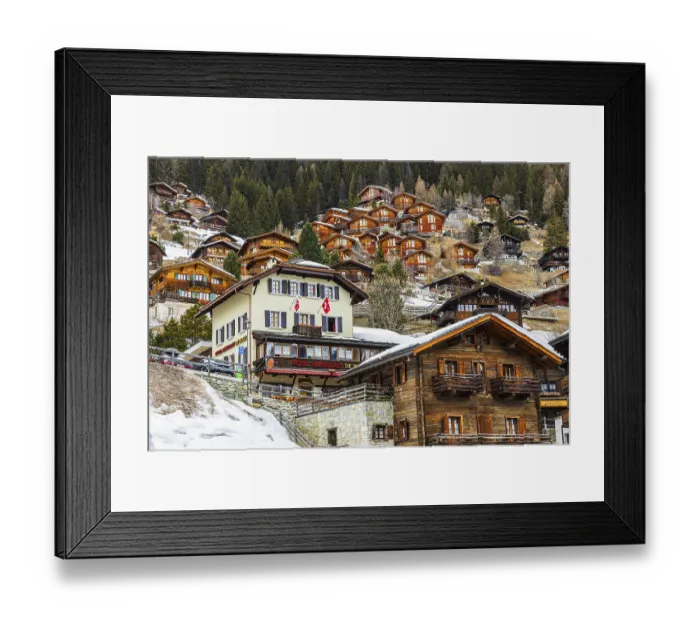 Framed Print : Houses and chalets built into the mountainside