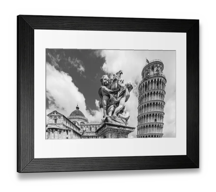 Framed Print : Statue with angels, behind the Cathedral of Santa Maria Assunta and the Leaning Tower