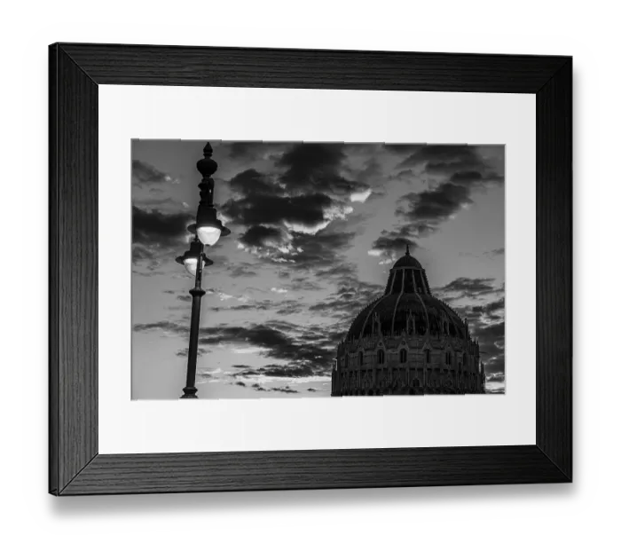 Framed Print : Baptistery under a street lamp at sunset Framed Print : Baptistery under a street lamp at sunset