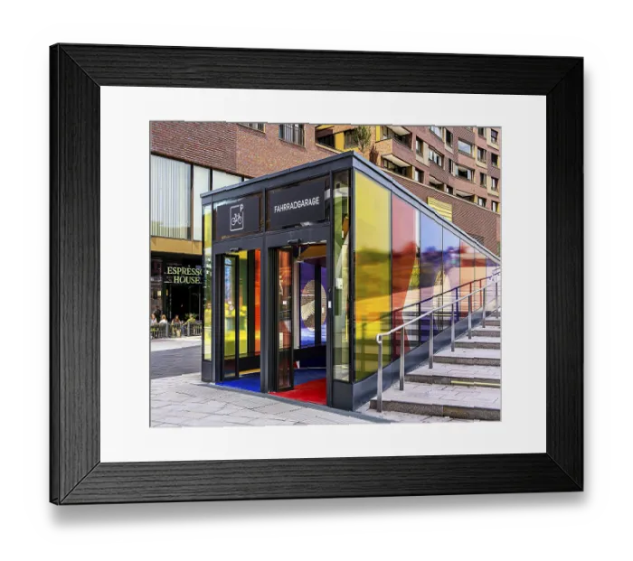 Framed Print : Westfield, access to the bicycle car park and the architecture at the new Hamburg shopping centre