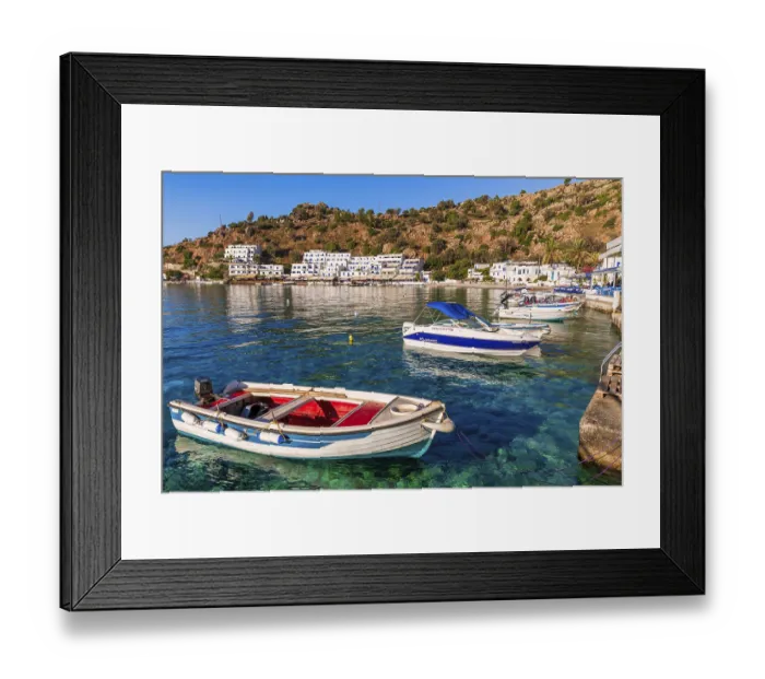 Framed Print : Small boats in front of Loutro, Crete, Greece Framed Print : Small boats in front of Loutro, Crete, Greece
