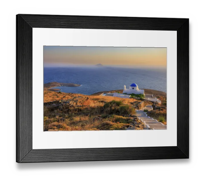 Framed Print : The orthodox chapel of Panagia Skopiani at sunrise