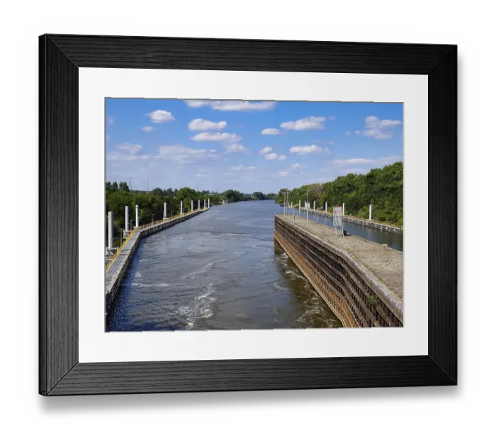 Framed Print : View over the Meuse at a lock, Roermond Framed Print : View over the Meuse at a lock, Roermond