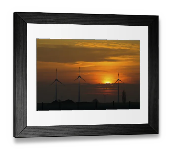 Framed Print : Wind turbines, sunrise, morning mood