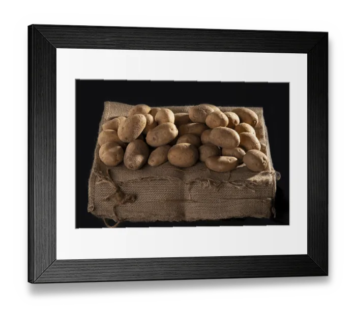 Framed Print : Potatoes lying on a sack, still life