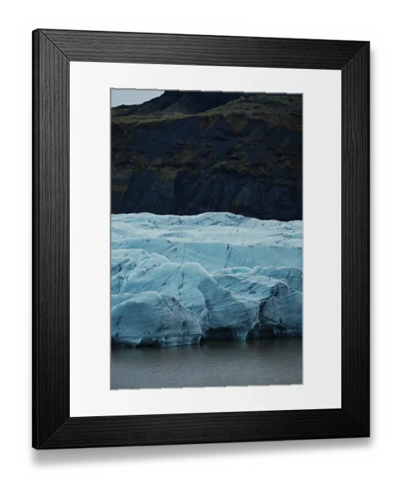 Framed Print : Blue glacier with dark mountainous background