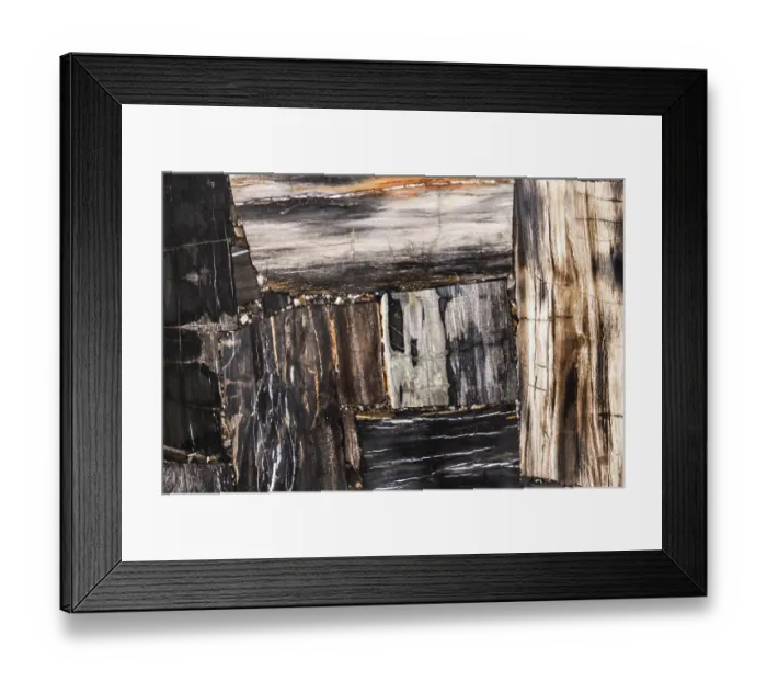 Framed Print : Fragmented wooden abstract with earthy tones and textures
