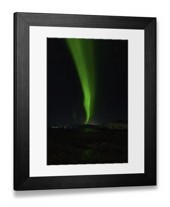 Framed Print : Tall green aurora streak traces the sky