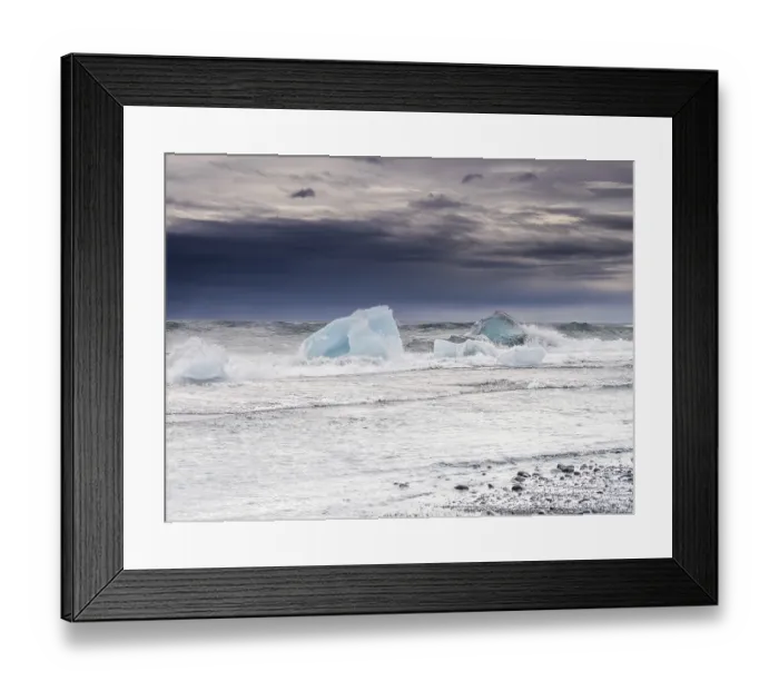 Framed Print : Diamond Beach, icebergs in the surf Framed Print : Diamond Beach, icebergs in the surf