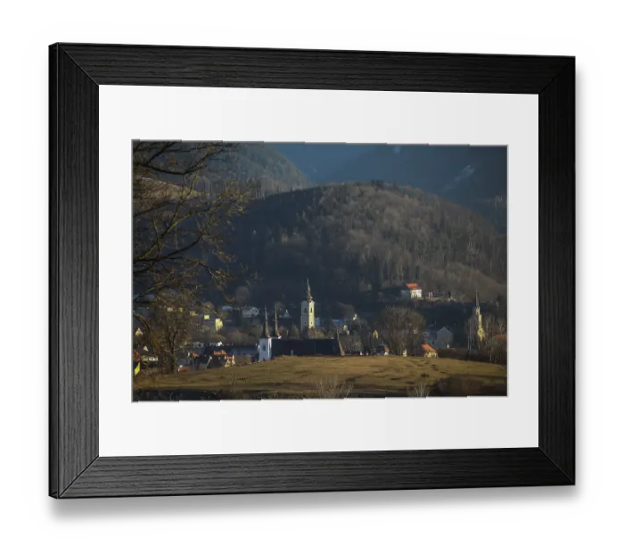 Framed Print : View of church towers of the city of Leoben Framed Print : View of church towers of the city of Leoben