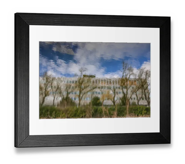 Framed Print : New town hall reflected in the river Mur