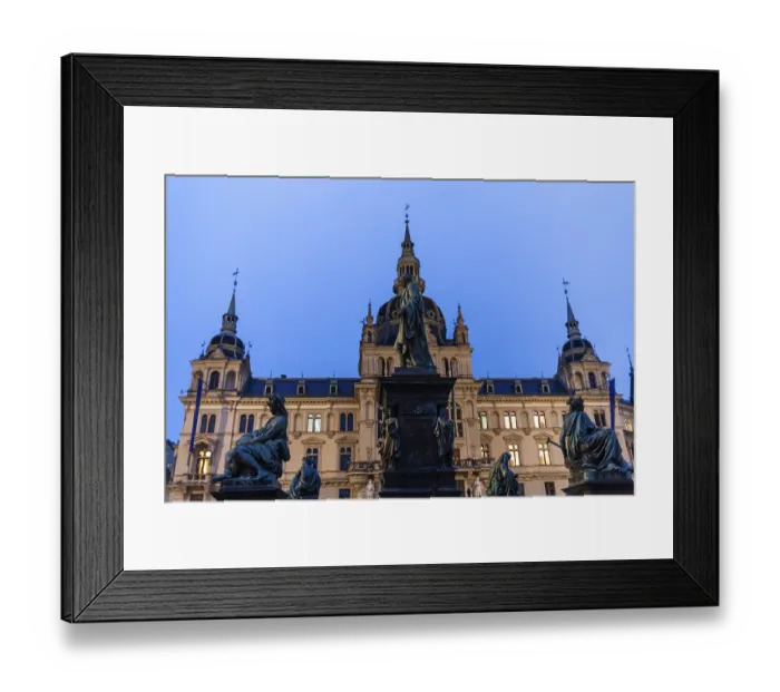 Framed Print : Fountain with monument to Archduke Johann on the main square