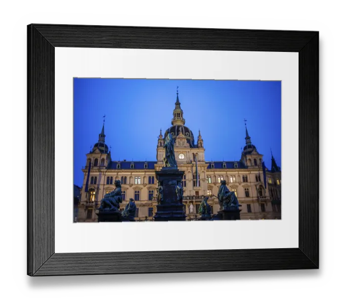 Framed Print : Fountain with monument to Archduke Johann on the main square