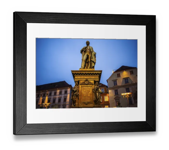 Framed Print : Fountain with monument to Archduke Johann on the main square