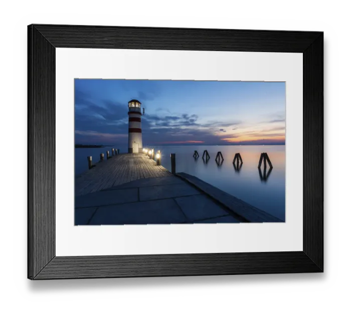 Framed Print : Lighthouse after sunset, blue hour