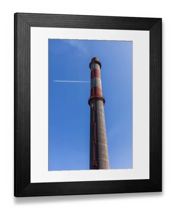 Framed Print : Flue, chimney and vapour trail from aircraft Framed Print : Flue, chimney and vapour trail from aircraft