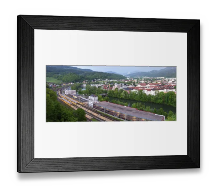 Framed Print : Leoben railway station, panoramic view