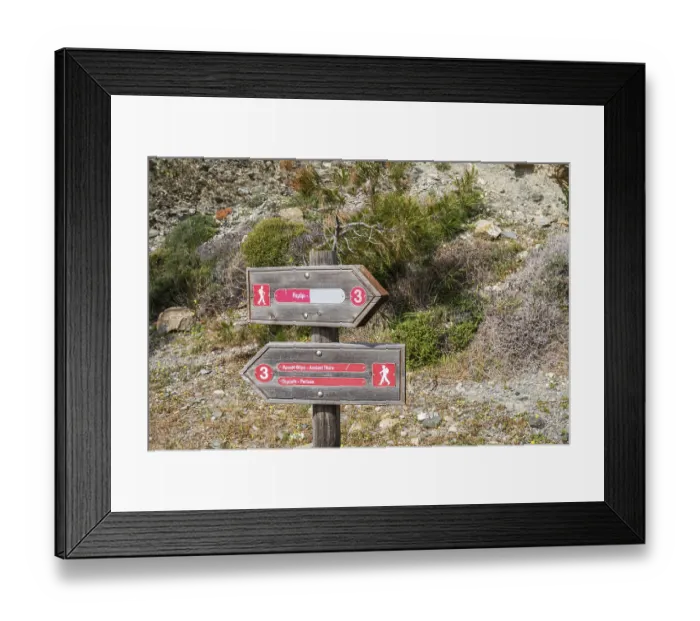 Framed Print : Signpost, signpost for hikers, near Kamari