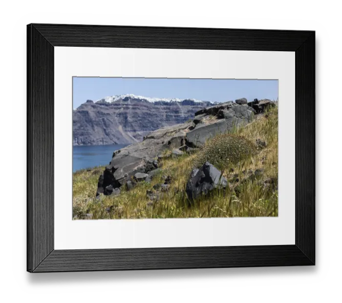Framed Print : View from the volcanic island of Nea Kameni to the caldera