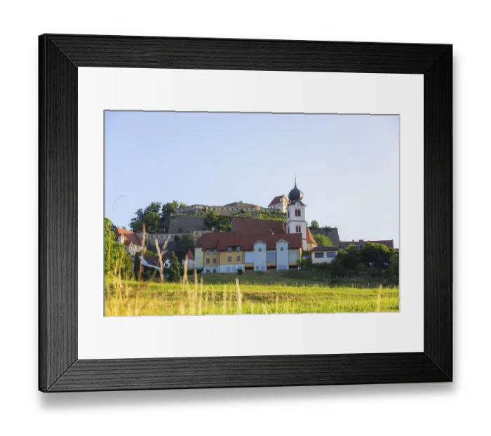 Framed Print : Church of Riegersburg, medieval castle at the back Framed Print : Church of Riegersburg, medieval castle at the back